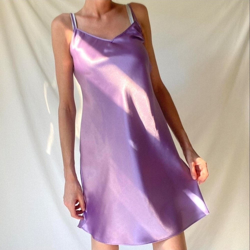 Gilligan & O'Malley Lavender Satin Chemise Slip Dress Date Night
